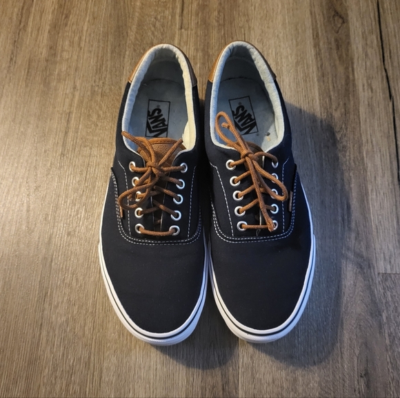 Vans Era Canvas Leather Casual Sneakers 721356 Mens Size 11.5 Blue Brown Leather - Picture 2 of 6